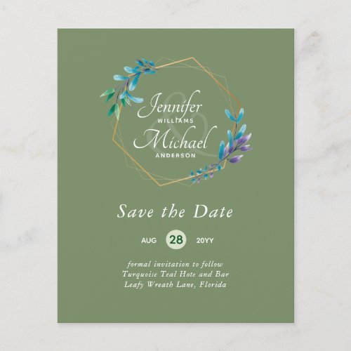 CHEAPEST Save The Dates Teal Blue Floral Wreath