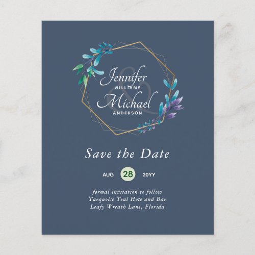 CHEAPEST Save The Dates Teal Blue Floral Wreath