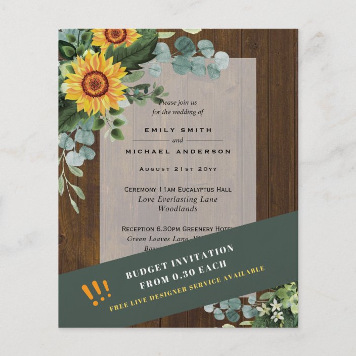 CHEAPEST WEDDING INVITATIONS Sunflowers Eucalyptus Flyer
