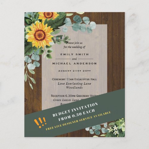 CHEAPEST WEDDING INVITATIONS Sunflowers Eucalyptus Flyer