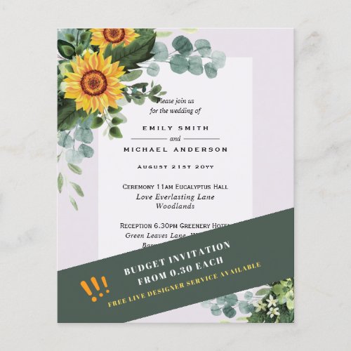 CHEAPEST WEDDING INVITATIONS Sunflowers Eucalyptus Flyer