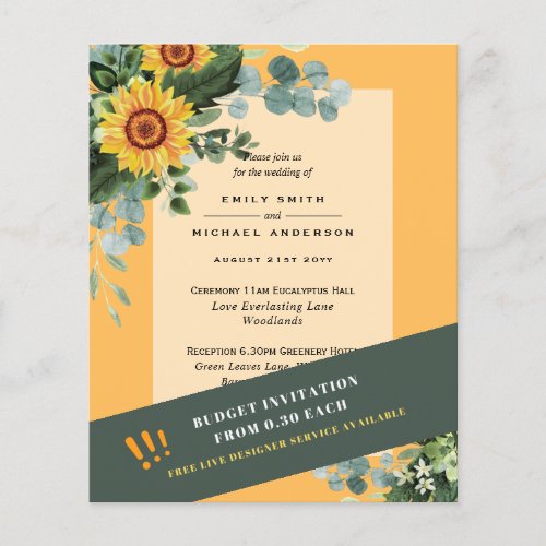 CHEAPEST WEDDING INVITATIONS Sunflowers Eucalyptus Flyer