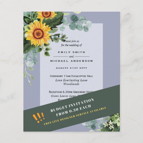 CHEAPEST WEDDING INVITATIONS Sunflowers Eucalyptus Flyer