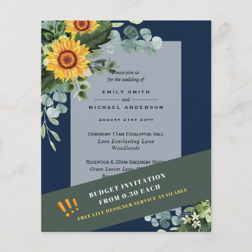 CHEAPEST WEDDING INVITATIONS Sunflowers Eucalyptus Flyer