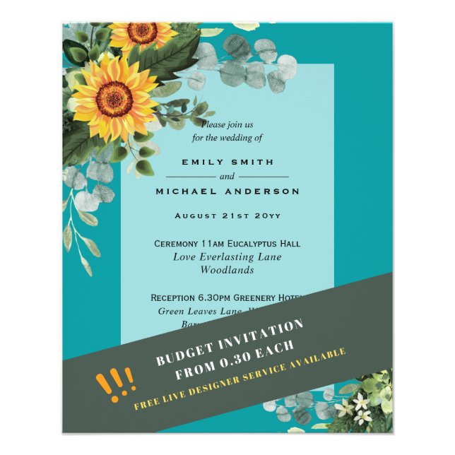 CHEAPEST WEDDING INVITATIONS Sunflowers Eucalyptus Flyer (Front)