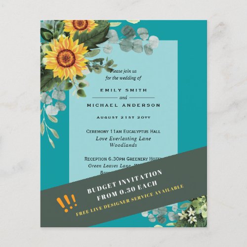 CHEAPEST WEDDING INVITATIONS Sunflowers Eucalyptus Flyer