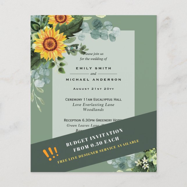 CHEAPEST WEDDING INVITATIONS Sunflowers Eucalyptus Flyer (Front)