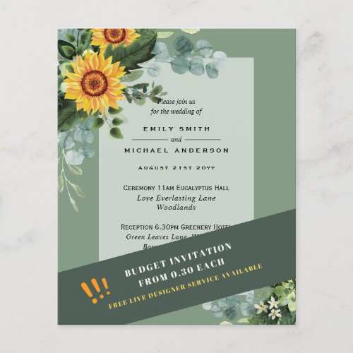 CHEAPEST WEDDING INVITATIONS Sunflowers Eucalyptus Flyer