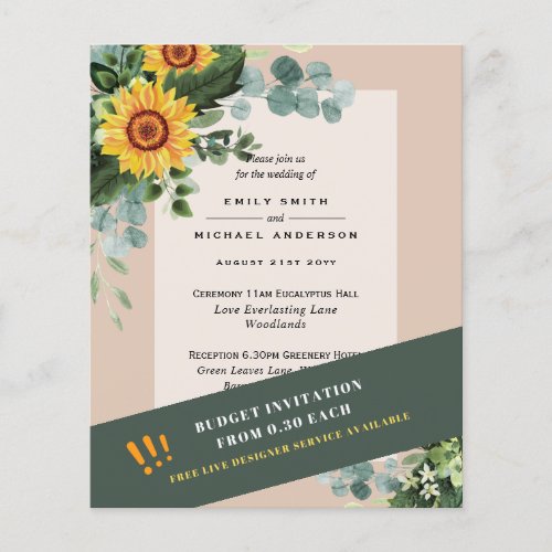 CHEAPEST WEDDING INVITATIONS Sunflowers Eucalyptus Flyer