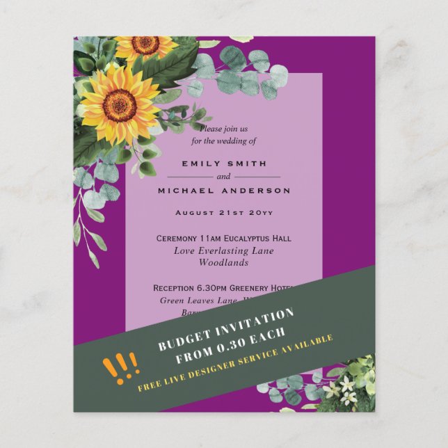 CHEAPEST WEDDING INVITATIONS Sunflowers Eucalyptus Flyer (Front)