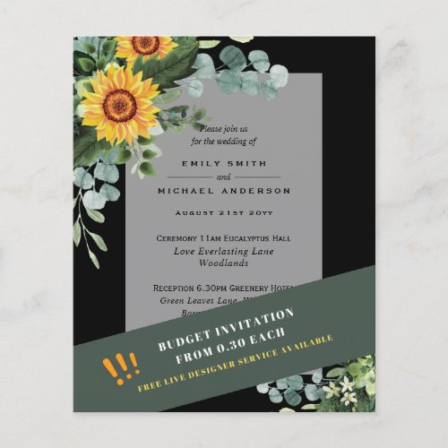 CHEAPEST WEDDING INVITATIONS Sunflowers Eucalyptus Flyer