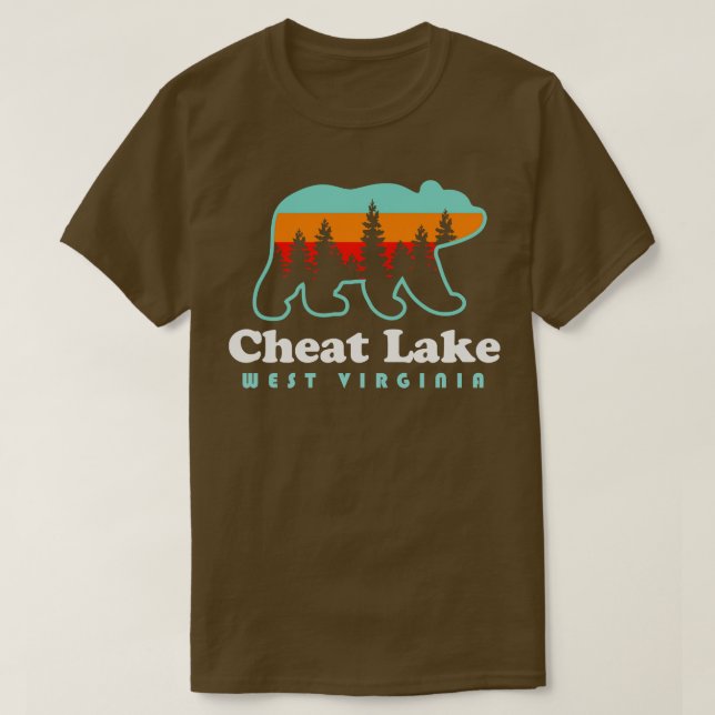 Cheat Lake West Virginia Camping Bear Retro T-Shirt (Design Front)