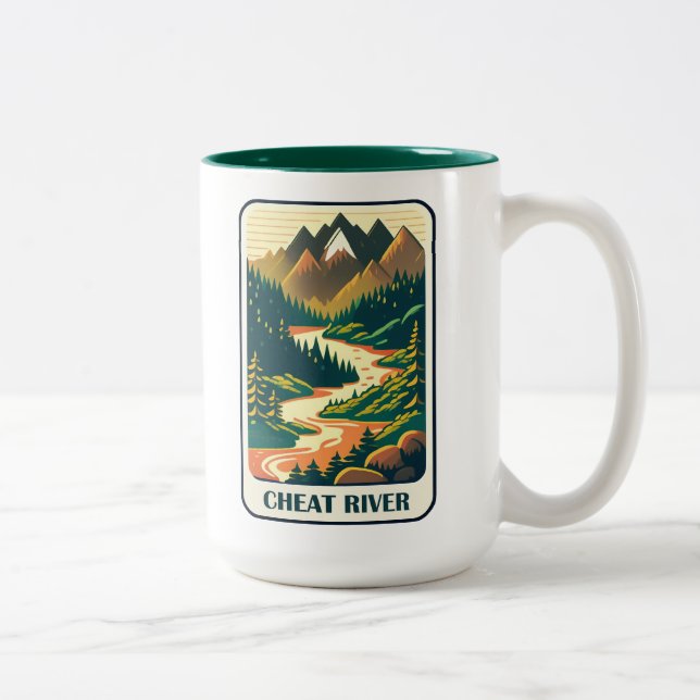 Cheat River West Virginia Colors Two-Tone Coffee Mug (Right)