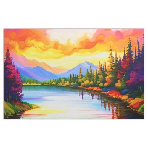 Cheater Quilt Panel sunset over lake Fabric