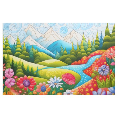 Cheater Quilt Playful Mountain Meadow Panel Fabric