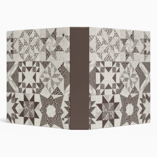 Cheater Traditional Patchwork Stars Quilt Black 3 Ring Binder