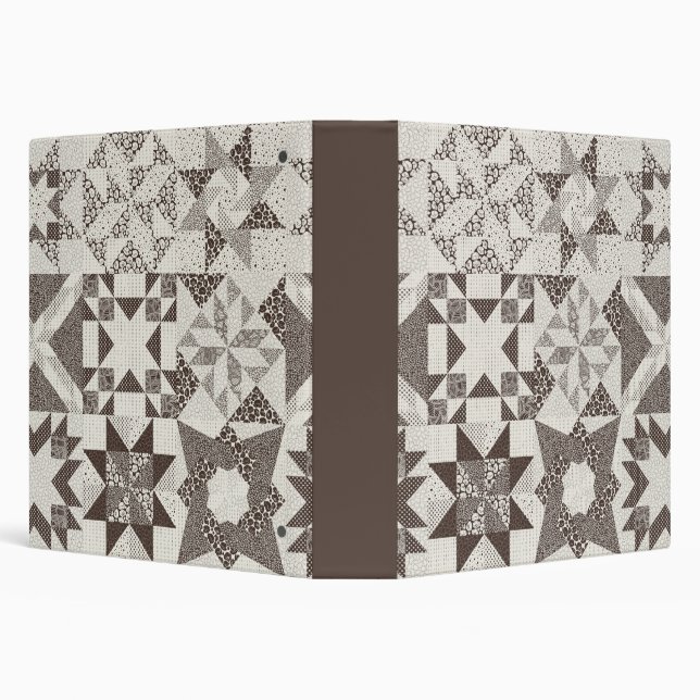 Cheater Traditional Patchwork Stars Quilt Black 3 Ring Binder (Background)