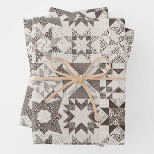 Cheater Traditional Patchwork Stars Quilt Black Wrapping Paper Sheets
