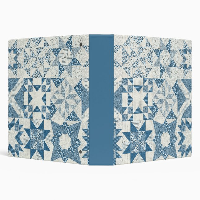 Cheater Traditional Patchwork Stars Quilt Blue 3 Ring Binder (Background)