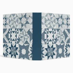 Cheater Traditional Patchwork Stars Quilt Blue 3 Ring Binder