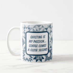 Cheater Traditional Patchwork Stars Quilt Blue Coffee Mug