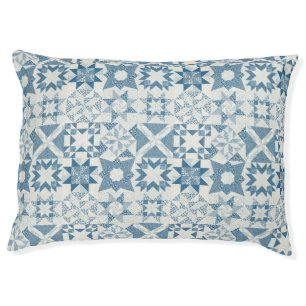 Cheater Traditional Patchwork Stars Quilt Blue Pet Bed