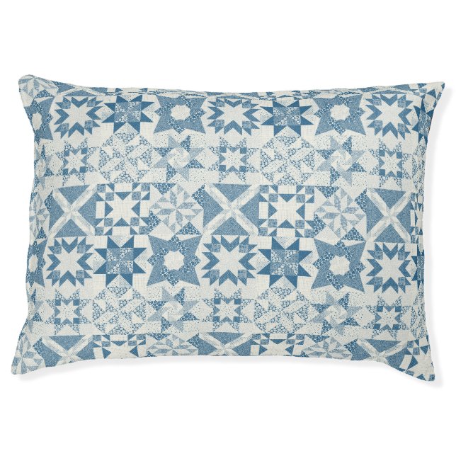 Cheater Traditional Patchwork Stars Quilt Blue Pet Bed (Front)