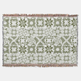 Cheater Traditional Patchwork Stars Quilt Green Throw Blanket