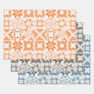 Cheater Traditional Patchwork Stars Quilt Mixed Wrapping Paper Sheets