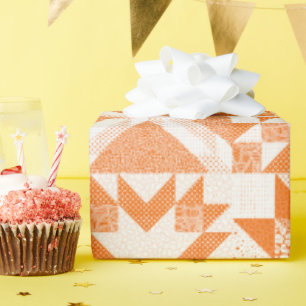 Cheater Traditional Patchwork Stars Quilt Orange Wrapping Paper