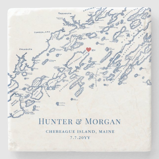 Chebeague Island Maine Destination Wedding Favor Stone Coaster (Front)