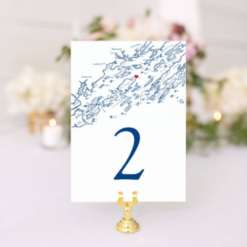 Chebeague Island Maine Map Elegant Navy Wedding Table Number