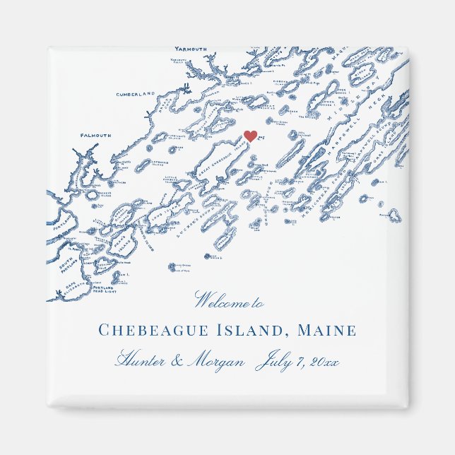 Chebeague Island Maine Map Elegant Wedding Favor Magnet (Front)