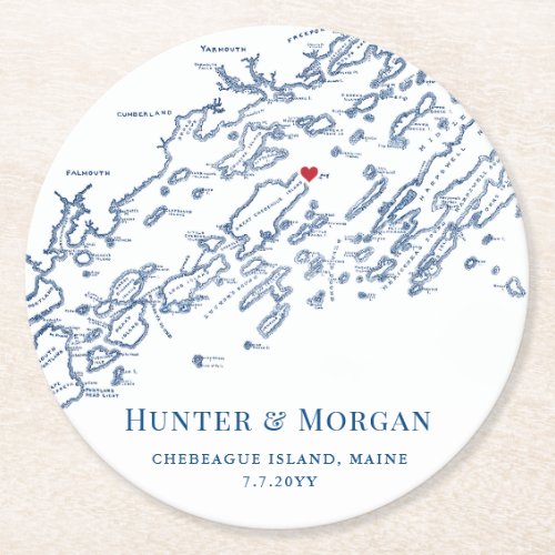 Chebeague Island Maine Wedding Round Paper Coaster