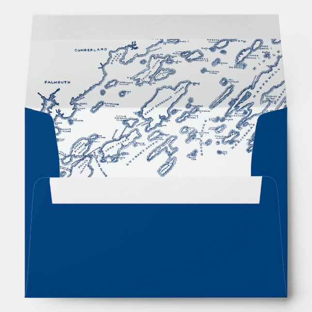 Chebeague Maine Casco Bay Map Navy Blue Wedding Envelope (Back (Bottom))
