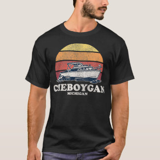 Cheboygan MI Vintage Boating 70s Retro Boat Design T-Shirt