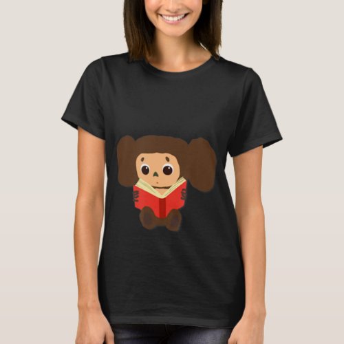 Cheburashka Doll Reading a Book Drawing Russian To T_Shirt