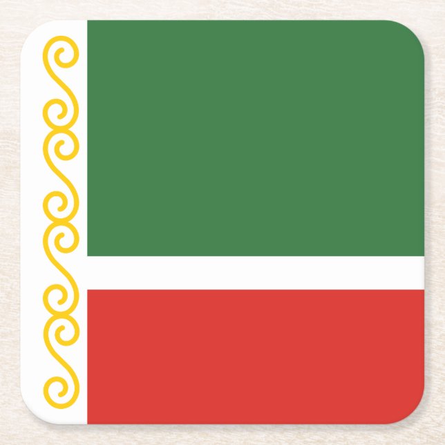 Chechnya Flag Square Paper Coaster (Front)