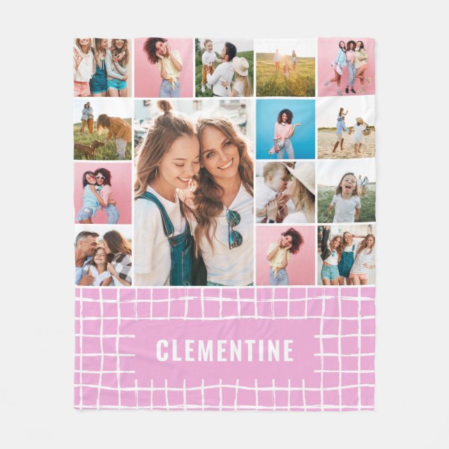 Check 16 photo modern minimal pink simple elegant fleece blanket (Front)