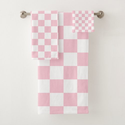 Check Baby Pink And White Checkerboard Pattern Bath Towel Set