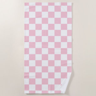 Check Baby Pink And White Checkerboard Pattern Beach Towel