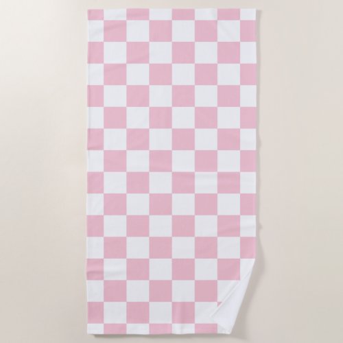 Check Baby Pink And White Checkerboard Pattern Beach Towel