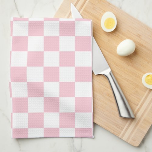 Check Baby Pink And White Checkerboard Pattern Kitchen Towel