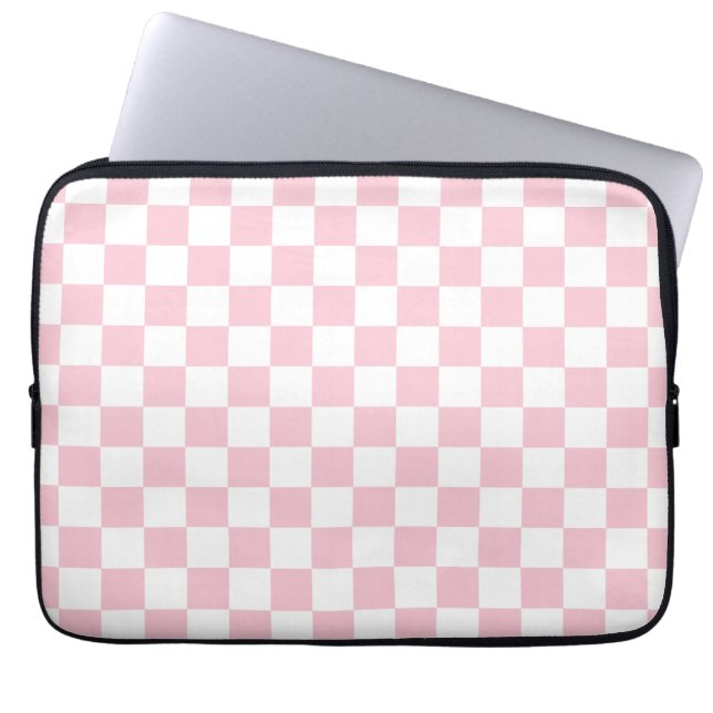 Check Baby Pink And White Checkerboard Pattern Laptop Sleeve (Front)