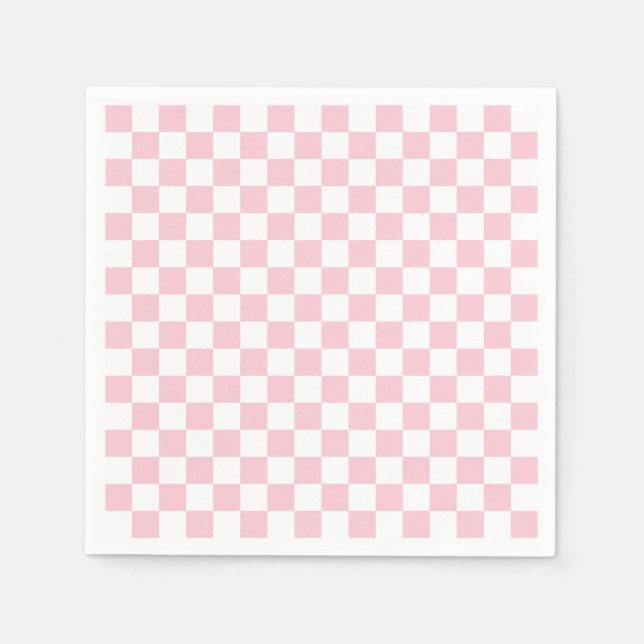 Check Baby Pink And White Checkerboard Pattern Napkins (Front)