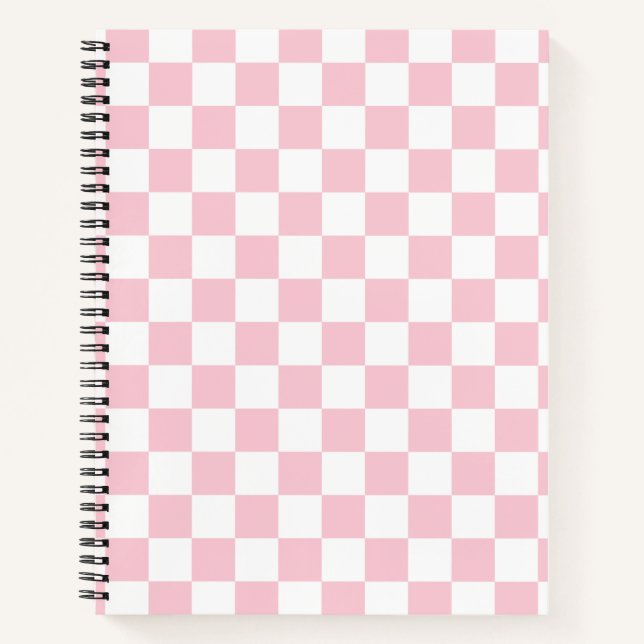 Check Baby Pink And White Checkerboard Pattern Notebook (Front)