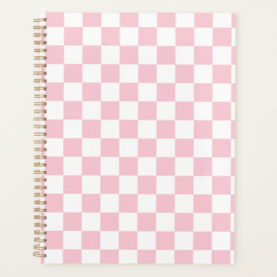 Check Baby Pink And White Checkerboard Pattern Planner