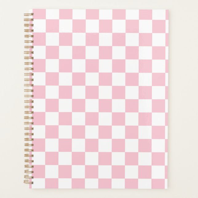 Check Baby Pink And White Checkerboard Pattern Planner (Front)