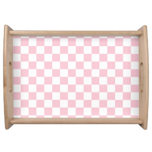 Check Baby Pink And White Checkerboard Pattern Serving Tray