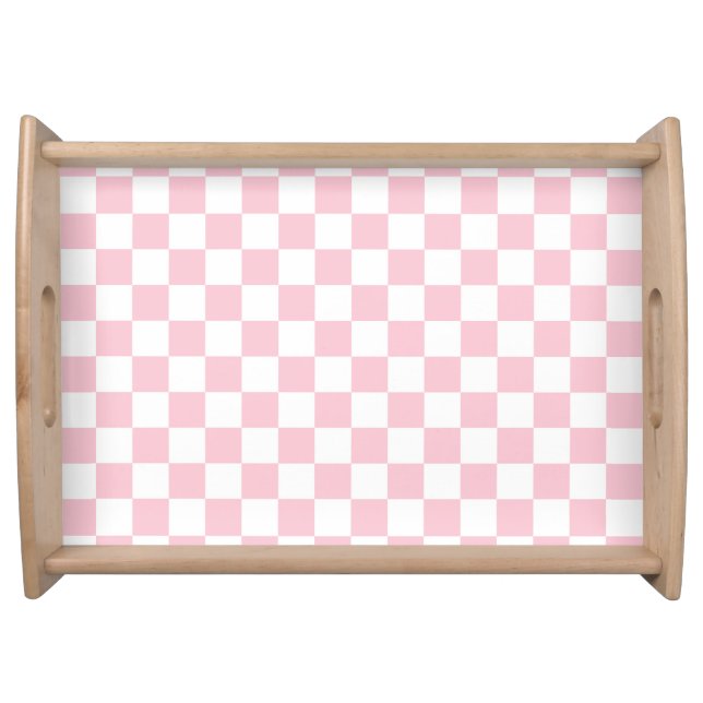 Check Baby Pink And White Checkerboard Pattern Serving Tray (Front)